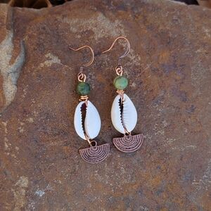 Handmade Cowrie Shell Tribal Ethnic Copper Earrings